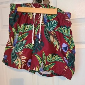 (2101) H&M Men's Swim Trunks, Burgundy, Size: Small